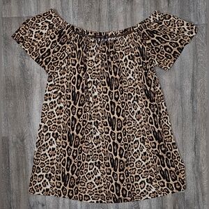 Crazy Train Leopard Print Off-Shoulder Top-Size 2XL
